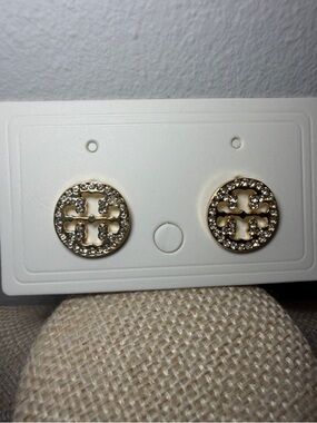 Gold-tone Crystal Logo Stud Earrings